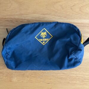 Vtg Cub Scouts Wolf Logo Utility Pouch Belt Bag Navy Blue Yellow Zipper
